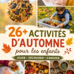Un groupe d'enfants jouant dans un parc en automne, entourés de feuilles colorées.
