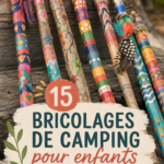 Enfants s'amusant autour d'une table en plein air en réalisant des crafts créatifs