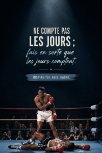 Citation inspirante de Muhammad sur fond apaisant.