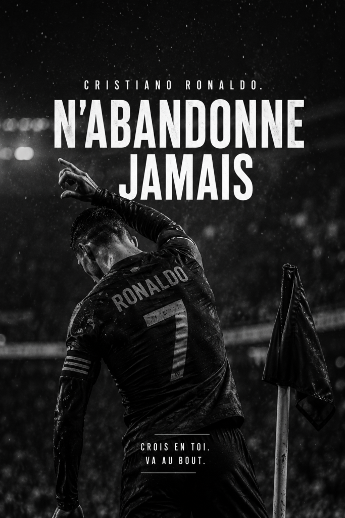 Cristiano Ronaldo en pleine action sur le terrain, montrant détermination et passion pour le football