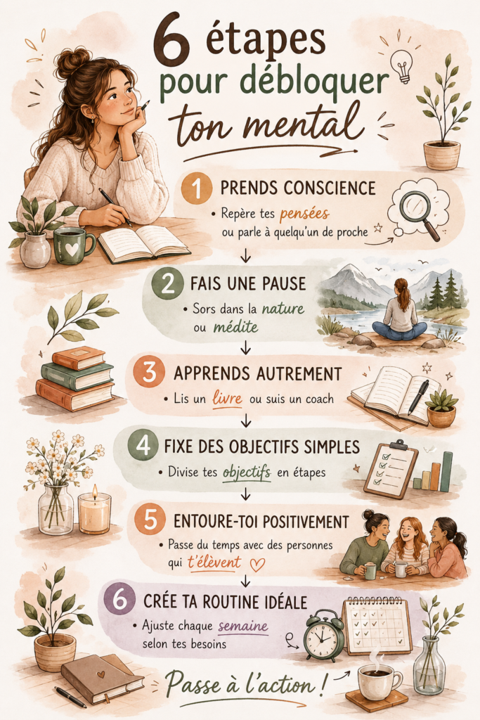 Illustration d'une femme méditant pour débloquer son mental