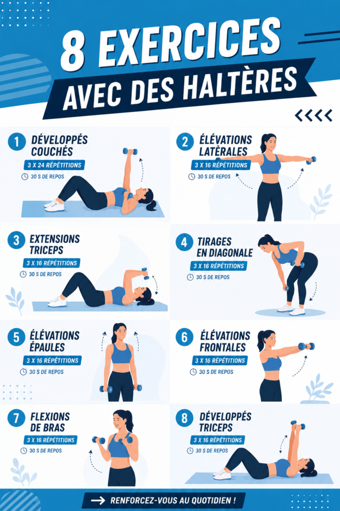 Femme effectuant des exercices avec des haltères pour tonifier son corps.