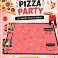 Enfants jouant au jeu Pizza Party dans un parc en plein air.