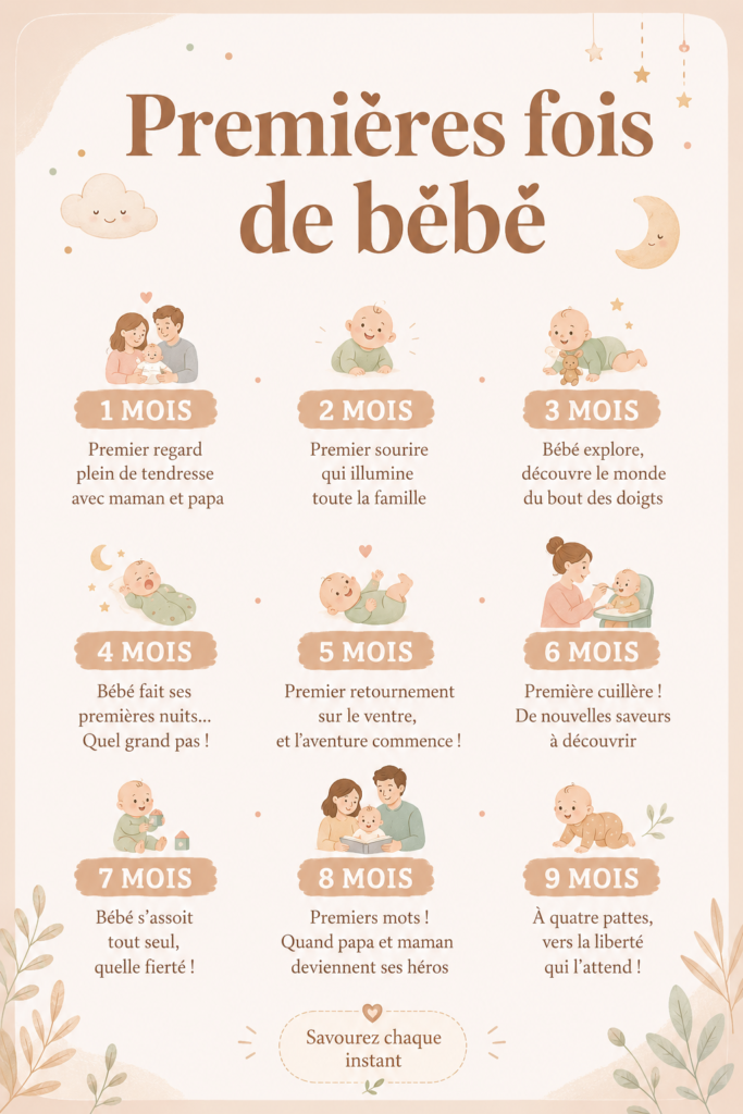 Un bébé souriant découvrant ses premières fois avec enthousiasme.