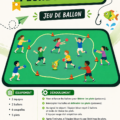 Une scène illustrant une partie de ballon en groupe, avec des joueurs respectant les règles du jeu.