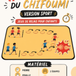 Enfants jouant à un relais chifoumi en extérieur