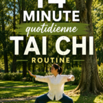 Femme pratiquant le Tai Chi dans un parc, illustrant la sérénité et la paix intérieure.