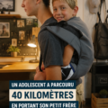 Adolescent marchant avec son frère sur une longue distance pour sensibiliser à la paralysie cérébrale.