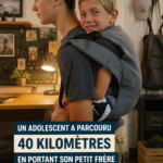 Adolescent marchant avec son frère sur une longue distance pour sensibiliser à la paralysie cérébrale.