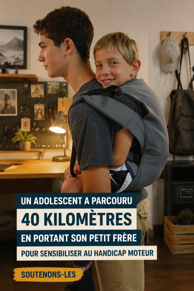 Adolescent marchant avec son frère sur une longue distance pour sensibiliser à la paralysie cérébrale.