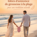 Annonce de grossesse à la plage avec des décorations lumineuses et un bébé étoile