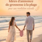 Annonce de grossesse à la plage avec des décorations lumineuses et un bébé étoile