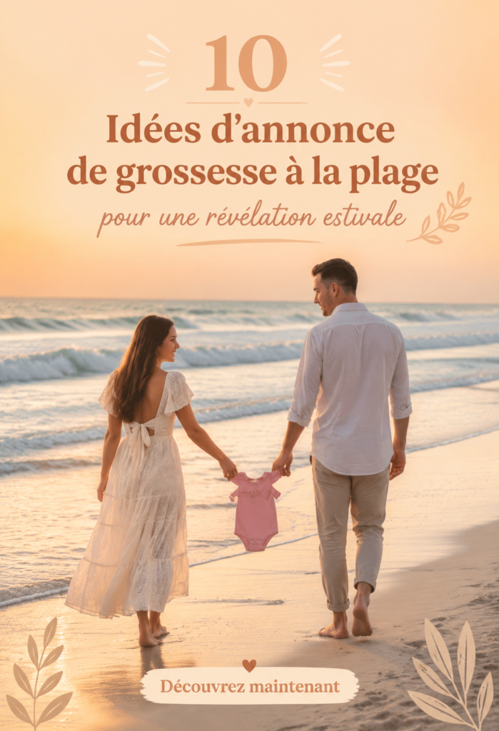 Annonce de grossesse à la plage avec des décorations lumineuses et un bébé étoile