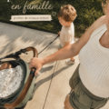 Famille souriante en promenade matinale dans le parc
