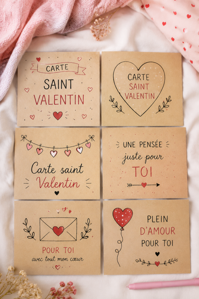 Carte de Saint-Valentin créée à la main avec des décorations romantiques.
