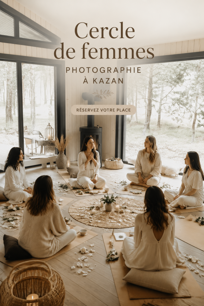 Un groupe de femmes souriantes réunies lors d'un cercle de femmes à Kazan, immortalisé par un photographe.