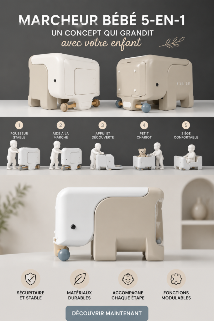 Trotteur évolutif coloré adapté à un bébé qui apprend à marcher