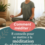 Femme méditant paisiblement dans un environnement calme, illustrant la méditation de pleine conscience.
