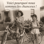 Portrait d'une femme souriante de la génération 1945-1965 partageant ses souvenirs.