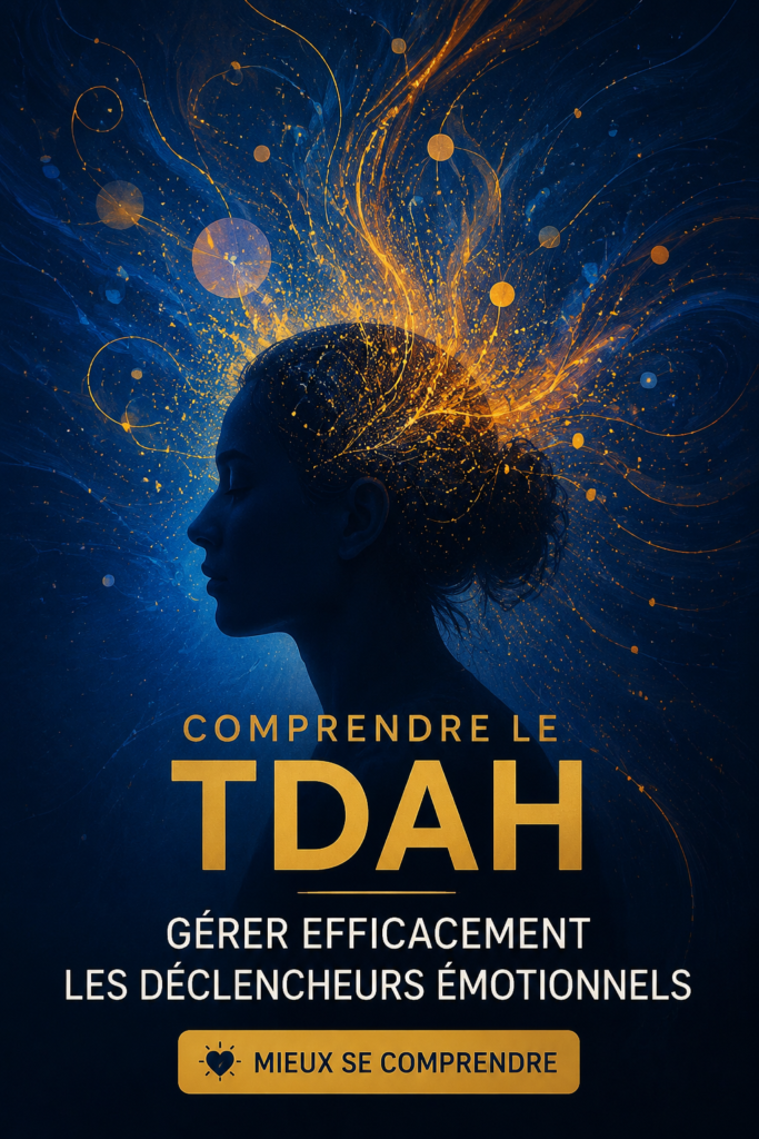 Illustration d'une femme réfléchissant sereinement à propos de ses émotions et du TDAH.
