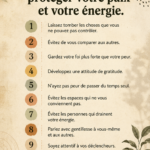 Femme méditant paisiblement dans un jardin, illustrant des habitudes pour préserver l'énergie.