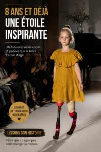 Une jeune fille souriante portant des prothèses à la mode dans une campagne publicitaire.