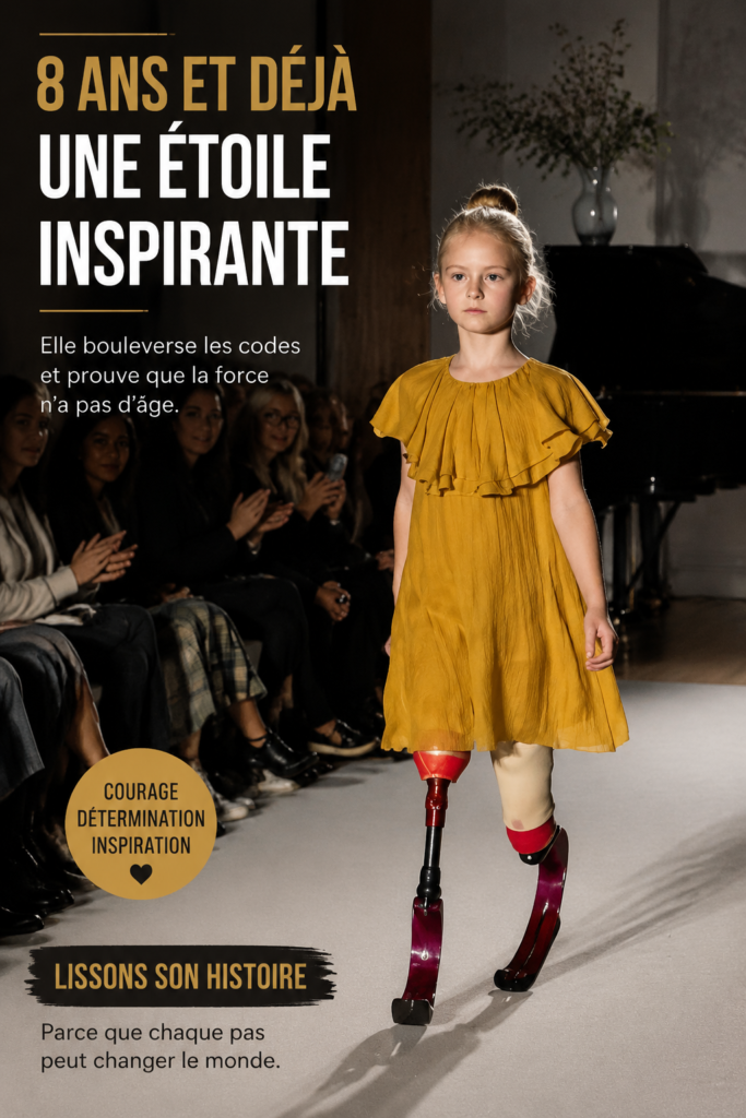 Une jeune fille souriante portant des prothèses à la mode dans une campagne publicitaire.