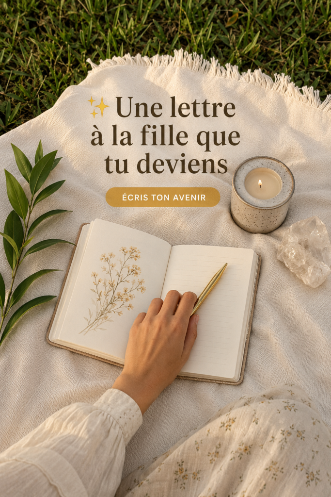 Femme réfléchissant à son évolution personnelle avec un carnet et un stylo
