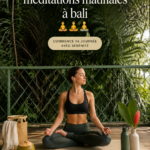 Femme méditant au lever du soleil à Bali, ambiance sereine et apaisante