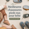 Chaussures barefoot pour bébés sur un tapis coloré