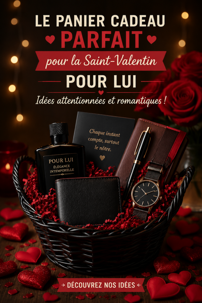 Panier cadeau romantique pour la Saint-Valentin rempli de surprises pour lui