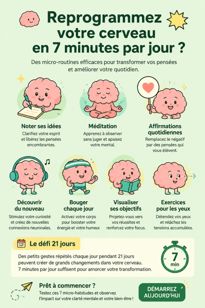 Femme souriante méditant pour reprogrammer son cerveau en 7 minutes