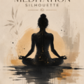 Silhouette de yoga minimaliste suspendue dans un espace zen