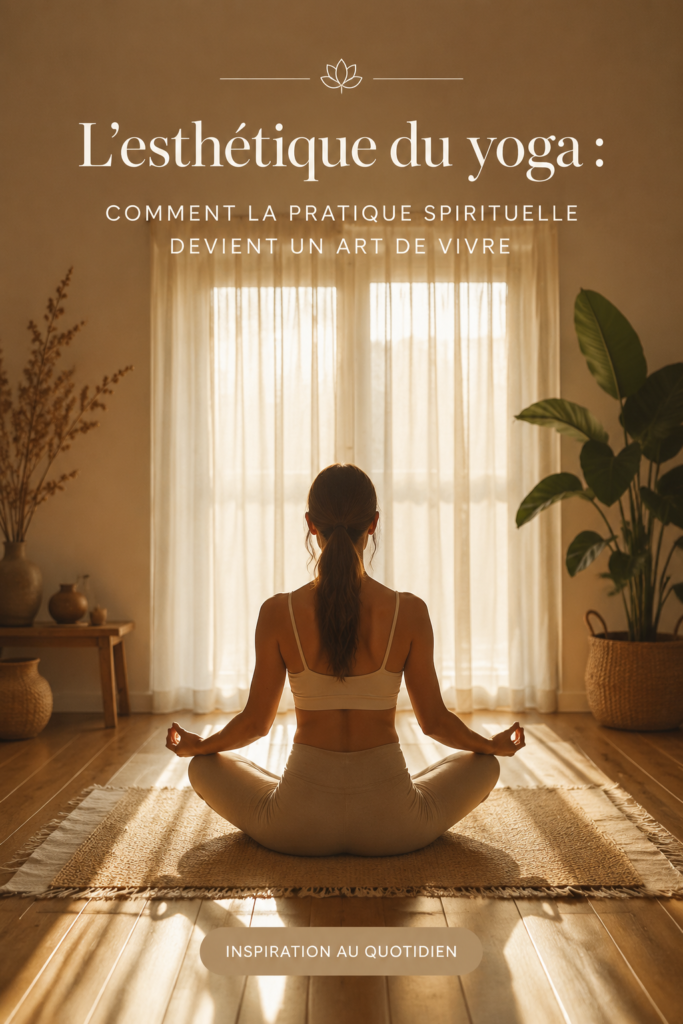 Illustration d'une femme pratiquant le yoga dans un cadre apaisant, symbolisant la yoga aesthetic.