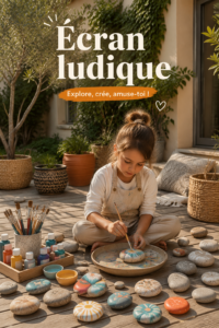 Famille jouant ensemble à l'extérieur sans écrans, profitant d'un été créatif