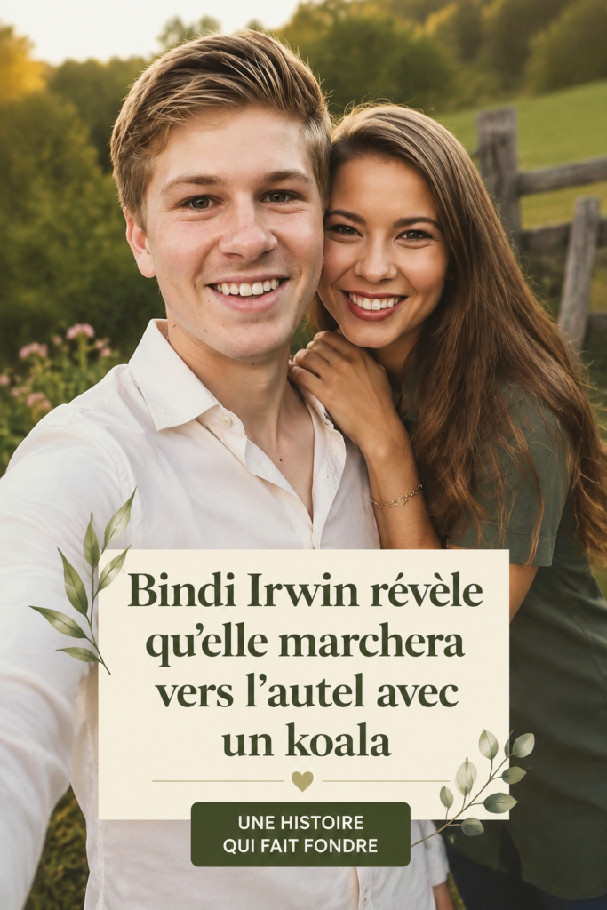 Bindi Irwin sourit joyeusement avec un koala lors de son mariage