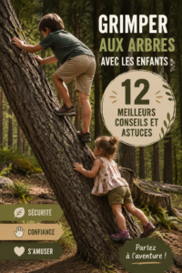 Des enfants grimpant dans un arbre, découvrant la nature ensemble dans la joie et la sécurité.