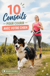 Un homme et son chien courant ensemble dans un parc ensoleillé, renforçant leur complicité.
