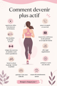 Femme s'engageant dans une activité physique en plein air, représentant des activités de bien-être et de forme physique.