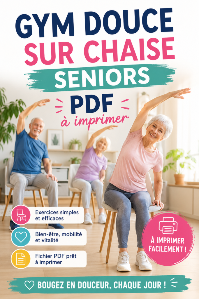 Femme âgée souriante pratiquant des exercices de gym douce sur une chaise