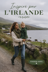 Un ensemble de vêtements inspirés par l'Irlande avec des motifs celtiques et des couleurs naturelles