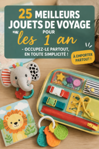Une sélection de jouets colorés pour bébés en voyage, adaptés aux tout-petits.