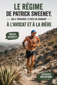 Patrick Sweeney en train de courir à travers un paysage naturel, représentant son mode de vie sain.
