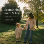 Séance photo mère-fille en extérieur, capturant des moments de complicité