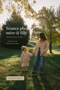 Séance photo mère-fille en extérieur, capturant des moments de complicité