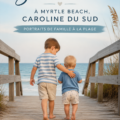Portrait de famille sur la plage à Myrtle Beach au coucher du soleil.