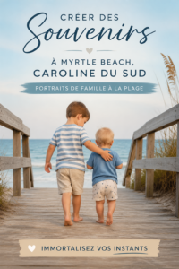 Portrait de famille sur la plage à Myrtle Beach au coucher du soleil.