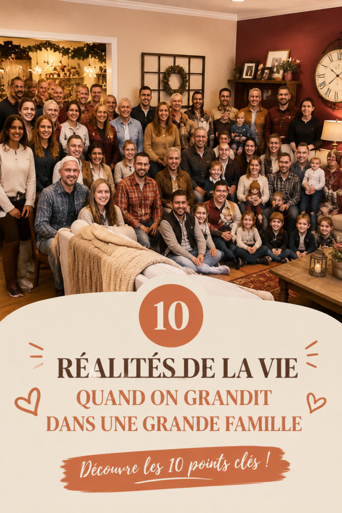 Une grande famille réunie dans un parc, souriante et pleine de vie.