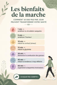 Femme marchant joyeusement dans un parc, intégrant la marche à son quotidien pour sa santé