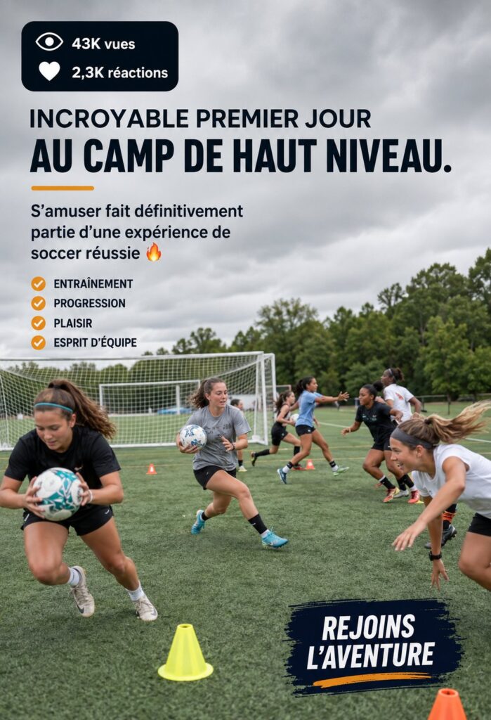 Joueurs de soccer s'entraînant joyeusement lors d'un camp dynamique